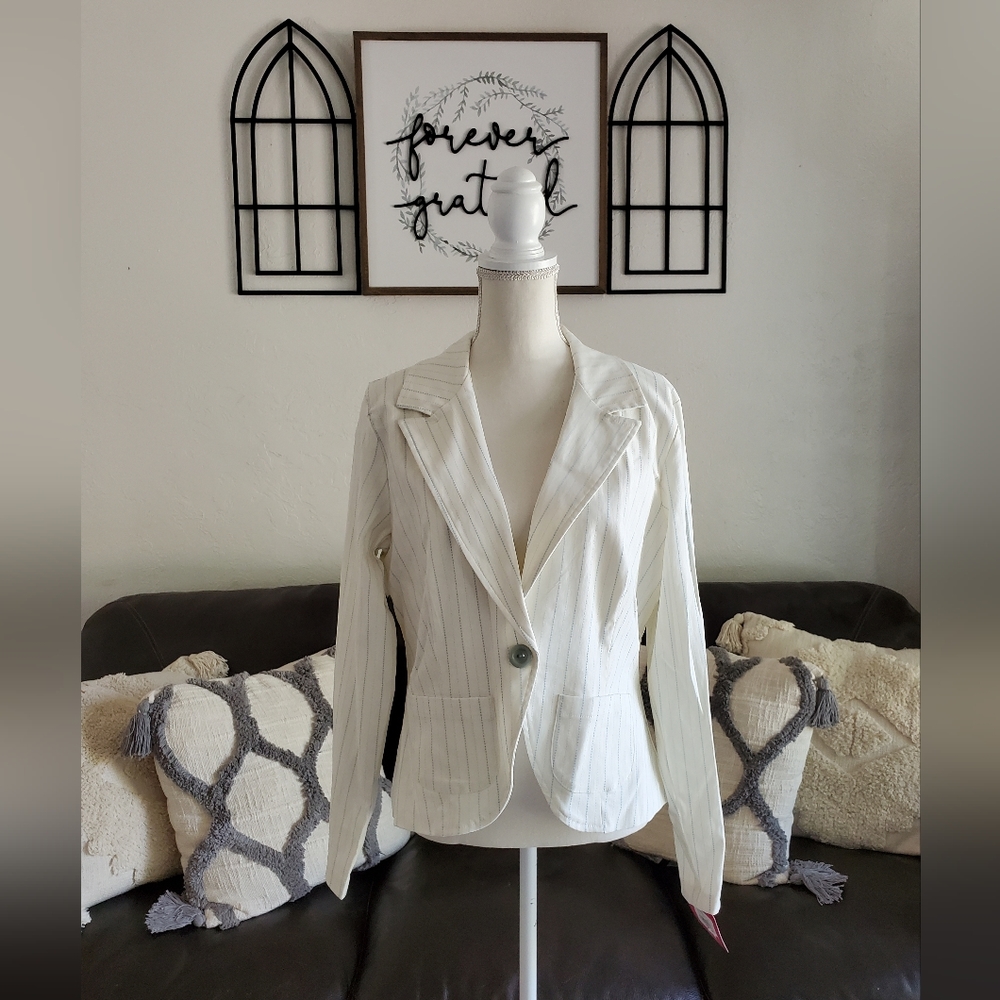 Vintage Y2K Xhilaration Cream With Baby Blue Pinstripes Size XXL Classic Preppy